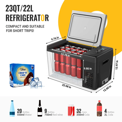 BougeRV 12V 23 Quart Black Portable Fridge (CR Series)