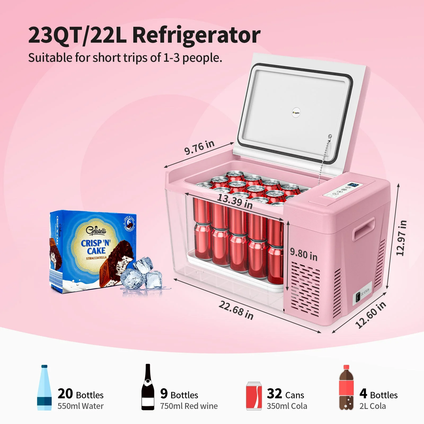 BougeRV 12V 23 Quart Pink Portable Fridge (CR Series)