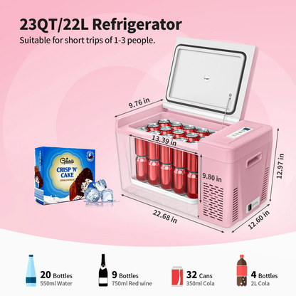 BougeRV 12V 23 Quart Pink Portable Fridge (CR Series)